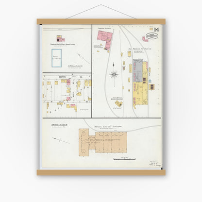 Old map wall art mockup — magnetic wood frame on white wall — Sanborn Fire Insurance Map from Cambridge, Guernsey County, Ohio (1901), Sheet #0014