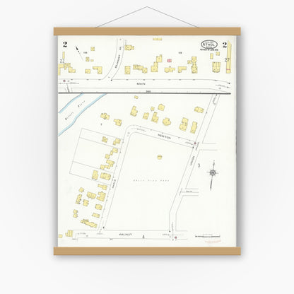 Old map wall art mockup — magnetic wood frame on white wall — Sanborn Fire Insurance Map from Athol, Worcester County, Massachusetts (1936), Sheet #0002