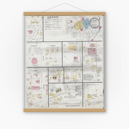 Old map wall art mockup — magnetic wood frame on white wall — Sanborn Fire Insurance Map from Collinsville, Madison County, Illinois (1898), Sheet #0001