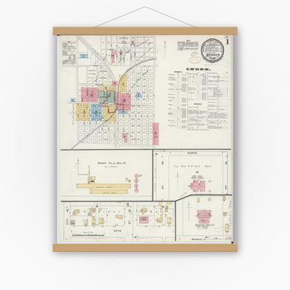 Old map wall art mockup — magnetic wood frame on white wall — Sanborn Fire Insurance Map from Mendota, La Salle County, Illinois (1897) - Complete Map Set