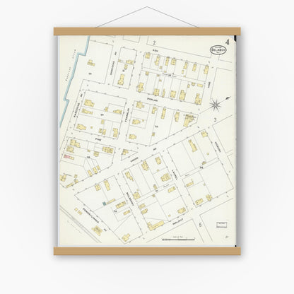Old map wall art mockup — magnetic wood frame on white wall — Sanborn Fire Insurance Map from Delanco, Burlington County, New Jersey (1909), Sheet #0004