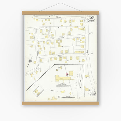 Old map wall art mockup — magnetic wood frame on white wall — Sanborn Fire Insurance Map from Woburn, Middlesex County, Massachusetts (1910), Sheet #0020