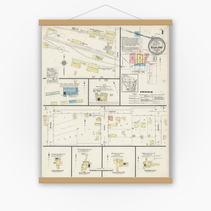 Old map wall art mockup — magnetic wood frame on white wall — Sanborn Fire Insurance Map from Highland, Iowa County, Wisconsin (1915) - Complete Map Set