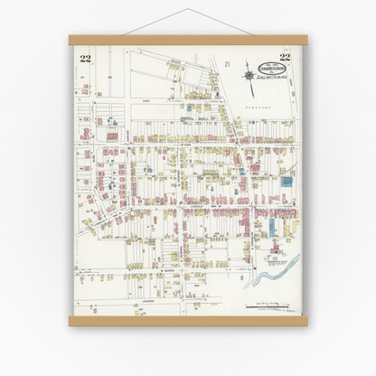 Old map wall art mockup — magnetic wood frame on white wall — Sanborn Fire Insurance Map from Chambersburg, Franklin County, Pennsylvania (1924), Sheet #0022