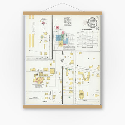 Old map wall art mockup — magnetic wood frame on white wall — Sanborn Fire Insurance Map from Clayton, Gloucester County, New Jersey (1900) - Complete Map Set