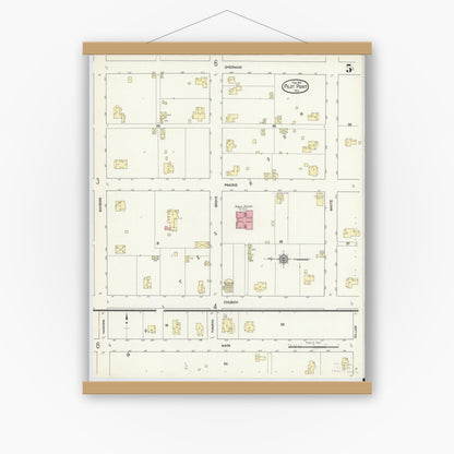 Old map wall art mockup — magnetic wood frame on white wall — Sanborn Fire Insurance Map from Pilot Point, Denton County, Texas (1912), Sheet #0005