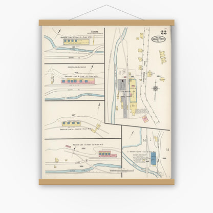 Old map wall art mockup — magnetic wood frame on white wall — Sanborn Fire Insurance Map from Bellefonte, Centre County, Pennsylvania (1922), Sheet #0022