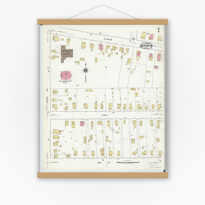 Old map wall art mockup — magnetic wood frame on white wall — Sanborn Fire Insurance Map from New London, Huron County, Ohio (1921), Sheet #0007