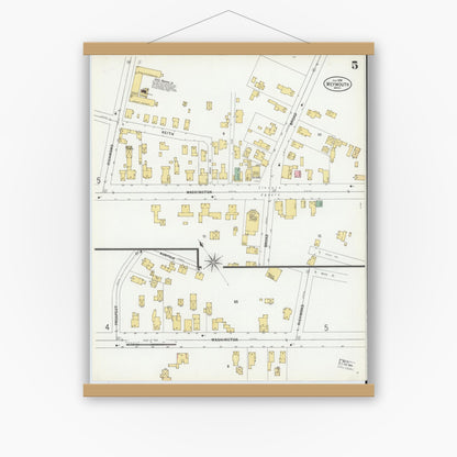 Old map wall art mockup — magnetic wood frame on white wall — Sanborn Fire Insurance Map from Weymouth, Norfolk County, Massachusetts (1899), Sheet #0005