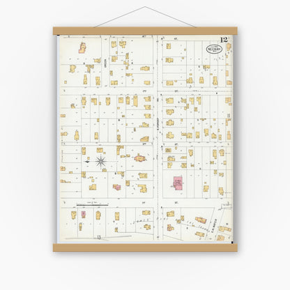 Old map wall art mockup — magnetic wood frame on white wall — Sanborn Fire Insurance Map from Neenah, Winnebago County, Wisconsin (1900), Sheet #0012