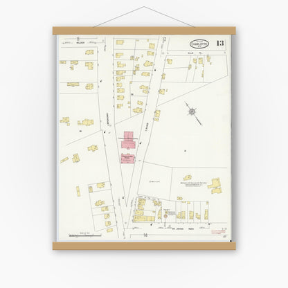 Old map wall art mockup — magnetic wood frame on white wall — Sanborn Fire Insurance Map from Charlotte, Monroe County, New York (1912), Sheet #0013
