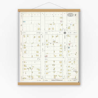Old map wall art mockup — magnetic wood frame on white wall — Sanborn Fire Insurance Map from Faribault, Rice County, Minnesota (1914), Sheet #0002