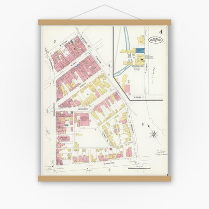 Old map wall art mockup — magnetic wood frame on white wall — Sanborn Fire Insurance Map from Uniontown, Fayette County, Pennsylvania (1907), Sheet #0004