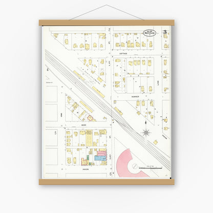 Old map wall art mockup — magnetic wood frame on white wall — Sanborn Fire Insurance Map from Waterloo, Black Hawk County, Iowa (1906), Sheet #0003