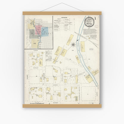 Old map wall art mockup — magnetic wood frame on white wall — Sanborn Fire Insurance Map from Martinez, Contra Costa County, California (1897) - Complete Map Set