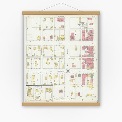 Old map wall art mockup — magnetic wood frame on white wall — Sanborn Fire Insurance Map from Pittsfield, Pike County, Illinois (1898), Sheet #0003