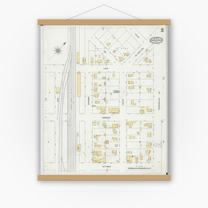 Old map wall art mockup — magnetic wood frame on white wall — Sanborn Fire Insurance Map from Grayling, Crawford County, Michigan (1900), Sheet #0003