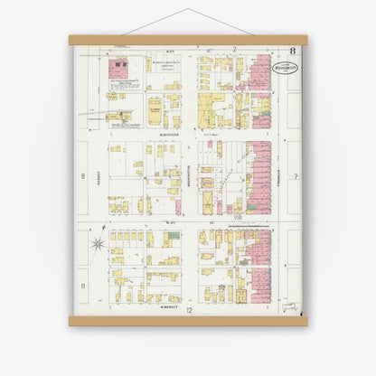 Old map wall art mockup — magnetic wood frame on white wall — Sanborn Fire Insurance Map from Michigan City, La Porte County, Indiana (1899), Sheet #0008