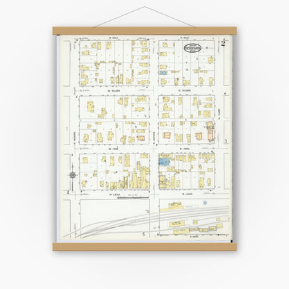 Old map wall art mockup — magnetic wood frame on white wall — Sanborn Fire Insurance Map from Bessemer, Gogebic County, Michigan (1917), Sheet #0002