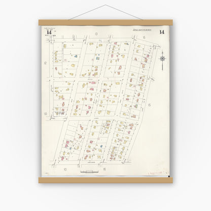 Old map wall art mockup — magnetic wood frame on white wall — Sanborn Fire Insurance Map from Glen Ellyn, Du Page County, Illinois (1946), Sheet #0014