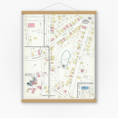 Old map wall art mockup — magnetic wood frame on white wall — Sanborn Fire Insurance Map from Alton, Madison County, Illinois (1915), Sheet #0024