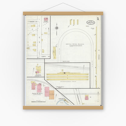 Old map wall art mockup — magnetic wood frame on white wall — Sanborn Fire Insurance Map from Libertyville, Lake County, Illinois (1912), Sheet #0005