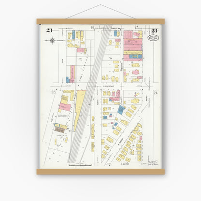 Old map wall art mockup — magnetic wood frame on white wall — Sanborn Fire Insurance Map from Elyria, Lorain County, Ohio (1925), Sheet #0023