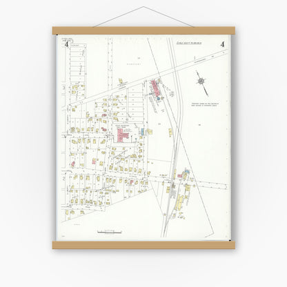 Old map wall art mockup — magnetic wood frame on white wall — Sanborn Fire Insurance Map from Attica, Seneca County, Ohio (1938), Sheet #0004