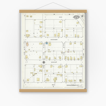 Old map wall art mockup — magnetic wood frame on white wall — Sanborn Fire Insurance Map from Memphis, Hall County, Texas (1920), Sheet #0003