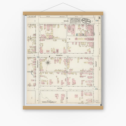 Old map wall art mockup — magnetic wood frame on white wall — Sanborn Fire Insurance Map from Chillicothe, Ross County, Ohio (1884), Sheet #0005