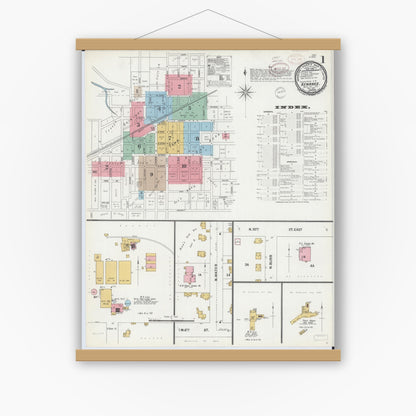 Old map wall art mockup — magnetic wood frame on white wall — Sanborn Fire Insurance Map from Kewanee, Henry County, Illinois (1899) - Complete Map Set