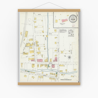 Old map wall art mockup — magnetic wood frame on white wall — Sanborn Fire Insurance Map from Graham, Tazewell County, Virginia (1903) - Complete Map Set