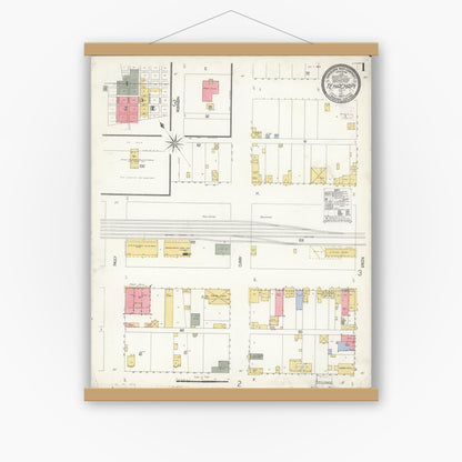 Old map wall art mockup — magnetic wood frame on white wall — Sanborn Fire Insurance Map from Tehachapi, Kern County, California (1907) - Complete Map Set