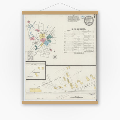 Old map wall art mockup — magnetic wood frame on white wall — Sanborn Fire Insurance Map from Attleboro, Bristol County, Massachusetts (1894) - Complete Map Set
