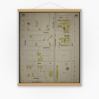 Old map wall art mockup — magnetic wood frame on white wall — Sanborn Fire Insurance Map from New Jersey Coast, New Jersey Coast, New Jersey (1890), Sheet #0050