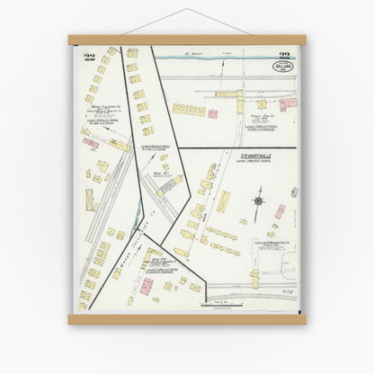 Old map wall art mockup — magnetic wood frame on white wall — Sanborn Fire Insurance Map from Bellaire, Belmont County, Ohio (1924), Sheet #0022