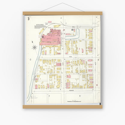 Old map wall art mockup — magnetic wood frame on white wall — Sanborn Fire Insurance Map from Hamilton, Butler County, Ohio (1899), Sheet #0003