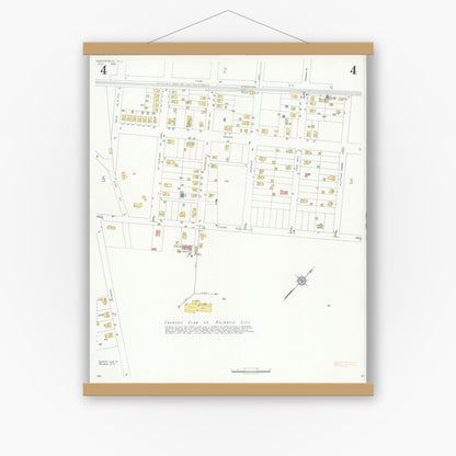 Old map wall art mockup — magnetic wood frame on white wall — Sanborn Fire Insurance Map from Northfield, Atlantic County, New Jersey (1933), Sheet #0004
