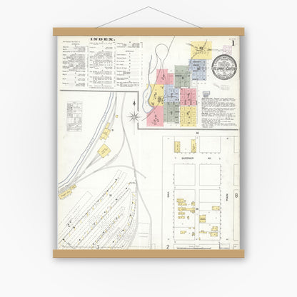 Old map wall art mockup — magnetic wood frame on white wall — Sanborn Fire Insurance Map from Tuolumne, Tuolumne County, California (1905) - Complete Map Set