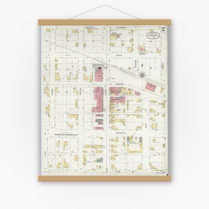 Old map wall art mockup — magnetic wood frame on white wall — Sanborn Fire Insurance Map from Pierceton, Kosciusko County, Indiana (1901), Sheet #0002
