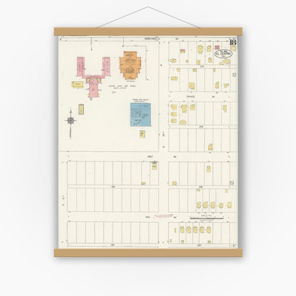 Old map wall art mockup — magnetic wood frame on white wall — Sanborn Fire Insurance Map from El Centro, Imperial County, California (1922), Sheet #0018