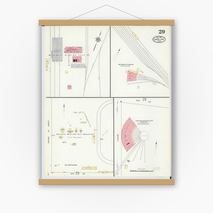 Old map wall art mockup — magnetic wood frame on white wall — Sanborn Fire Insurance Map from Cadillac, Wexford County, Michigan (1914), Sheet #0029