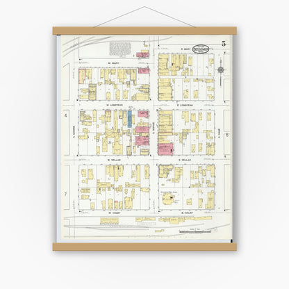 Old map wall art mockup — magnetic wood frame on white wall — Sanborn Fire Insurance Map from Bessemer, Gogebic County, Michigan (1917), Sheet #0005