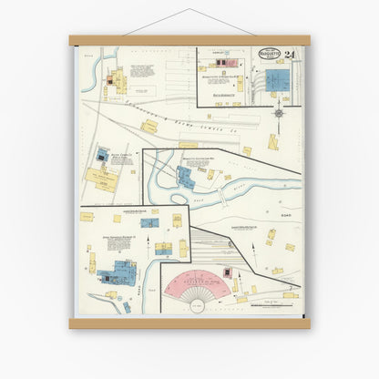 Old map wall art mockup — magnetic wood frame on white wall — Sanborn Fire Insurance Map from Marquette, Marquette County, Michigan (1917), Sheet #0024