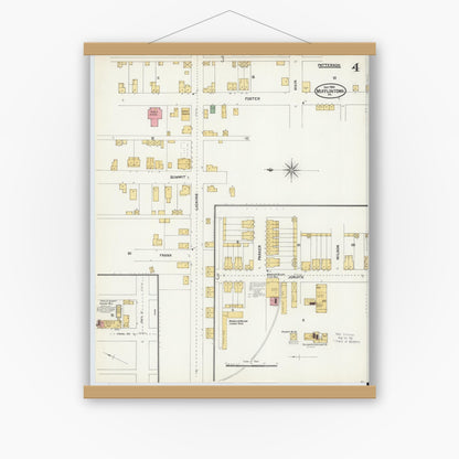 Old map wall art mockup — magnetic wood frame on white wall — Sanborn Fire Insurance Map from Mifflintown, Juniata County, Pennsylvania (1904), Sheet #0004