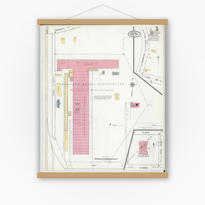 Old map wall art mockup — magnetic wood frame on white wall — Sanborn Fire Insurance Map from Wayne, Wayne County, Michigan (1919), Sheet #0005