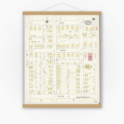 Old map wall art mockup — magnetic wood frame on white wall — Sanborn Fire Insurance Map from Clinton, Vermillion County, Indiana (1915), Sheet #0010