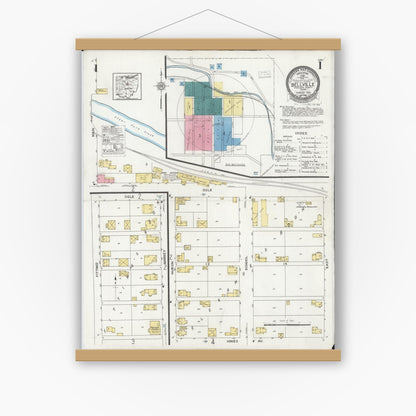 Old map wall art mockup — magnetic wood frame on white wall — Sanborn Fire Insurance Map from Bellville, Richland County, Ohio (1926), Sheet #0001