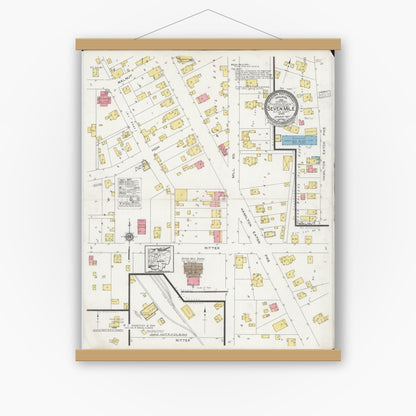 Old map wall art mockup — magnetic wood frame on white wall — Sanborn Fire Insurance Map from Seven Mile, Butler County, Ohio (1927), Sheet #0001