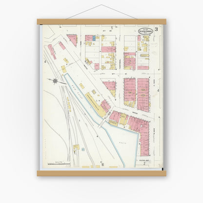 Old map wall art mockup — magnetic wood frame on white wall — Sanborn Fire Insurance Map from Benton Harbor, Berrien County, Michigan (1911), Sheet #0003